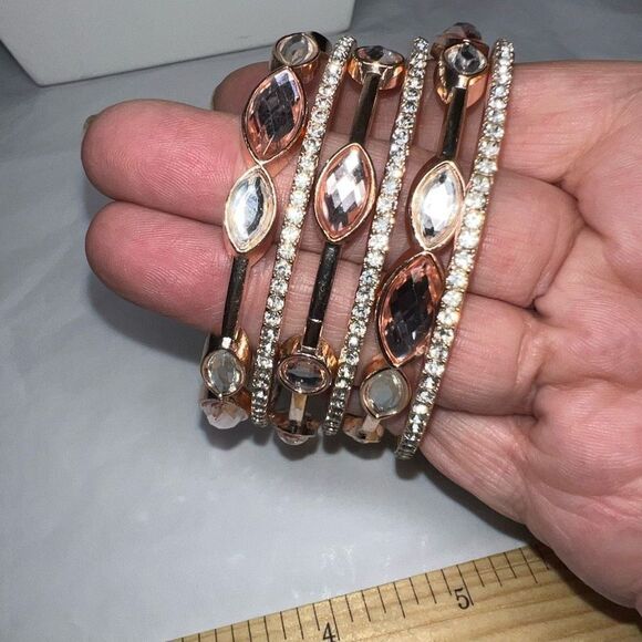 Set of Six Rose Gold Tone Rhinestone Stack Bangle Bracelets **SEE PIC AND DESCRI - Picture 7 of 10